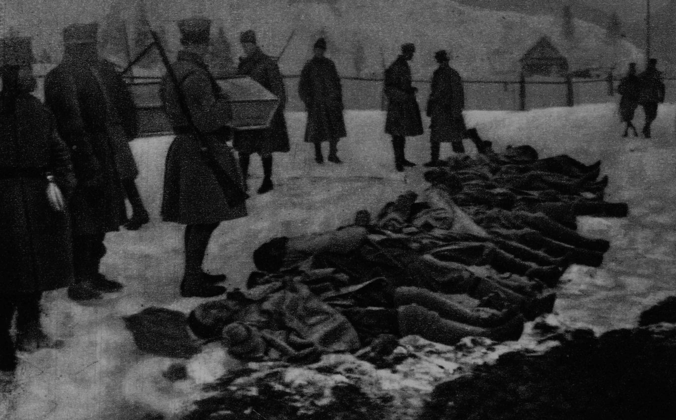 Kampania Karpacka II Brygady Legionów Polskich, 1915 rok; n/z Zwłoki poległych legionistów