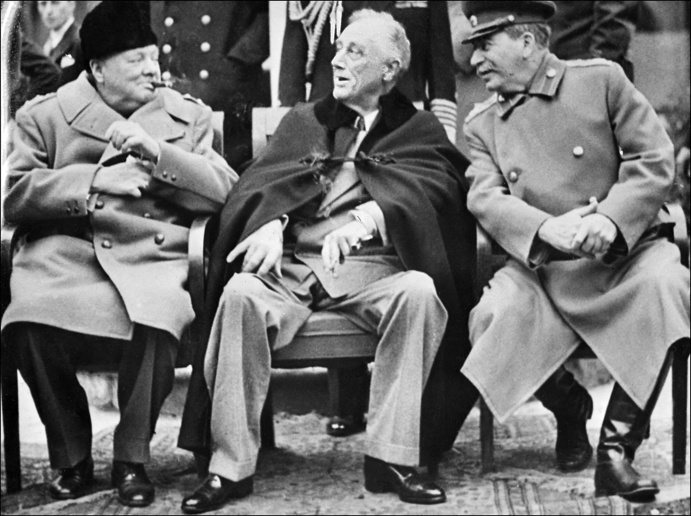 Premier Wielkiej Brytanii Winston Churchill, prezydent USA Franklin D. Roosevelt i przywódca ZSRR Józef Stalin 