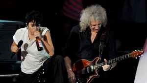 Lady Gaga (a właściwie jej męskie alter ego) i Brian May - fot. Kevin Winter