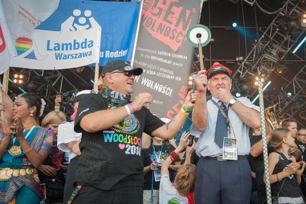 Jurek Owsiak i zawiadowca Roman Polański ogłaszają rozpoczęcie XX Przystanku Woodstock