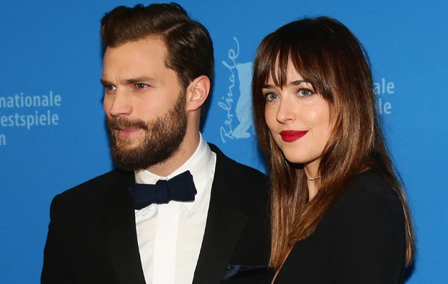 Jamie Dornan i Dakota Johnson podczas promocji "50 twarzy Greya"