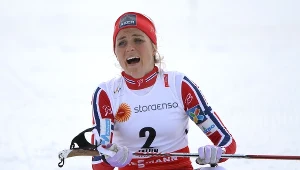 Therese Johaug tuż po wielkim triumfie