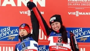 Sylwia Jaśkowiec i Justyna Kowalczyk na podium MŚ.