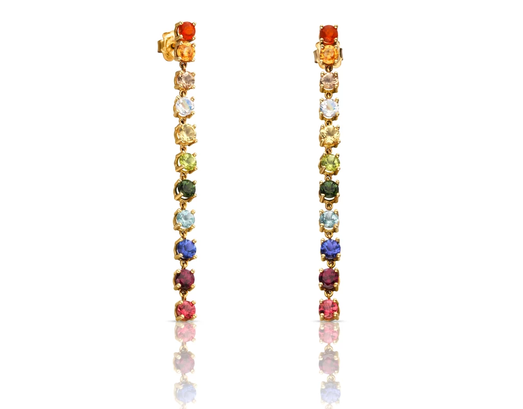 Kolczyki Mix Color. Zloto 18kt, kamienie szlachetne: turmalin, tanzanit, opal, apatyt i różowy spinel Kolczyki Mix Color. Zloto 18kt, kamienie szlachetne: turmalin, tanzanit, opal, apatyt i różowy spinel