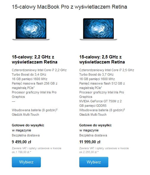 Stare MacBooki Pro także z nową ceną...