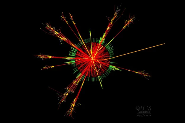 Wizualizacja zderzenia dwóch protonów w którym powstaje mikroskopijna czarna dziura. Źródło: CERN