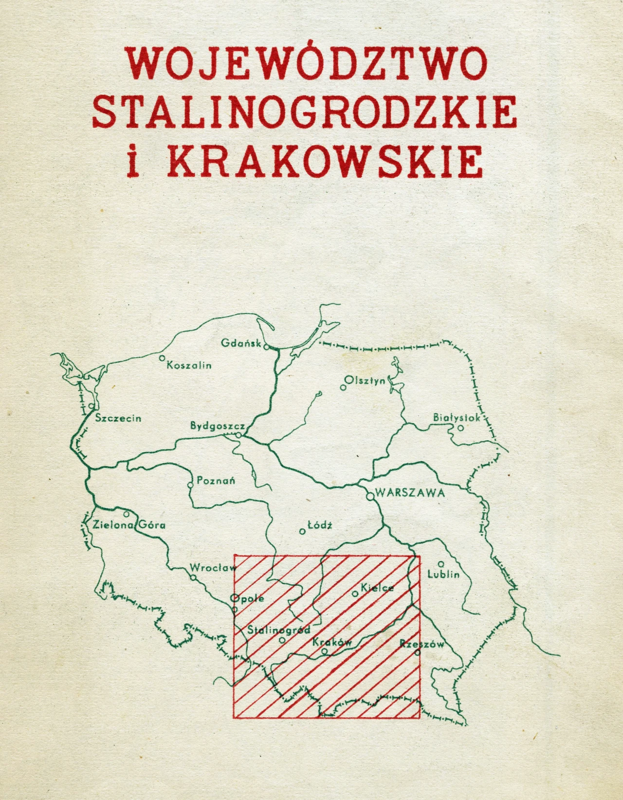 Stalinogród, mapa województw stalinogrodzkiego i krakowskiego, 1955  