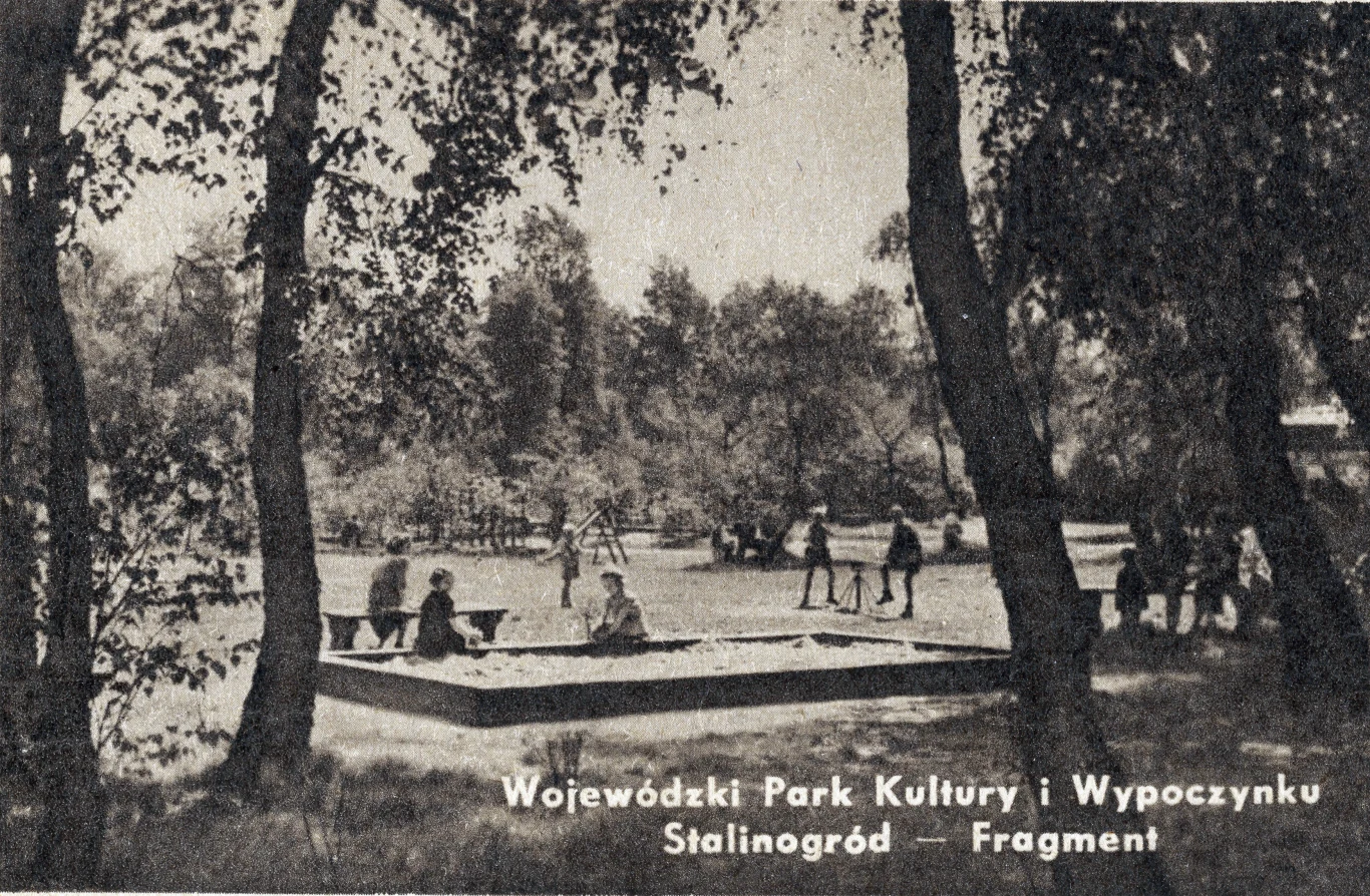 Stalinogród, 1955. Park Kultury i Wypoczynku, pocztówka propagandowa  