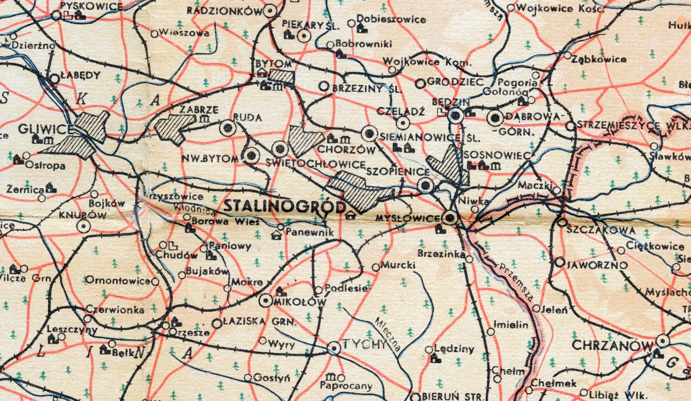 Stalinogród na mapie, 1955