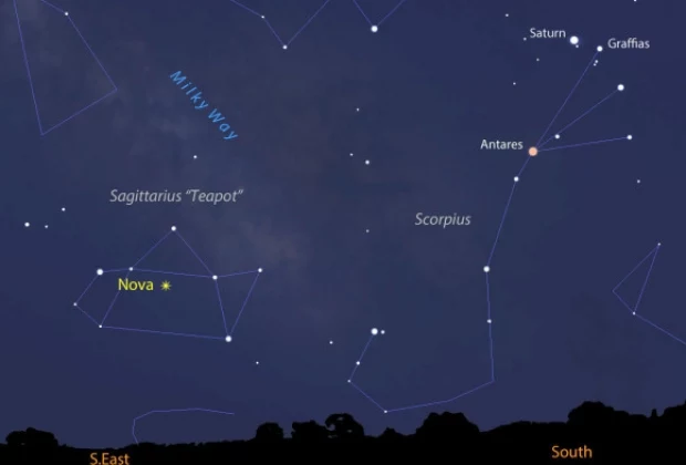 Lokalizacja Nova Sagittari 2015 No.2 - zrzut ekranu z programu Stellarium. Lokalizacja Nova Sagittari 2015 No.2 - zrzut ekranu z programu Stellarium.