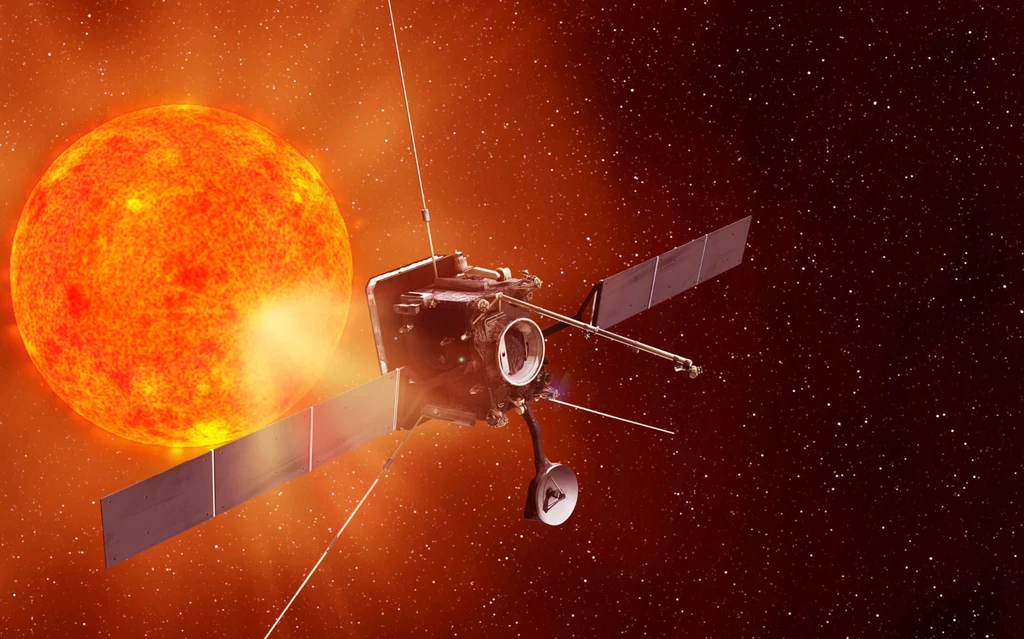 Solar Orbiter na orbicie Słońca - wizja artystyczna.