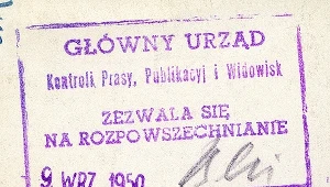 Stempel dopuszczający do rozpowszechniania teksty, zdjącia, rysunki, itp. Główny Urząd Kontroli Prasy Publikacji i Widowisk