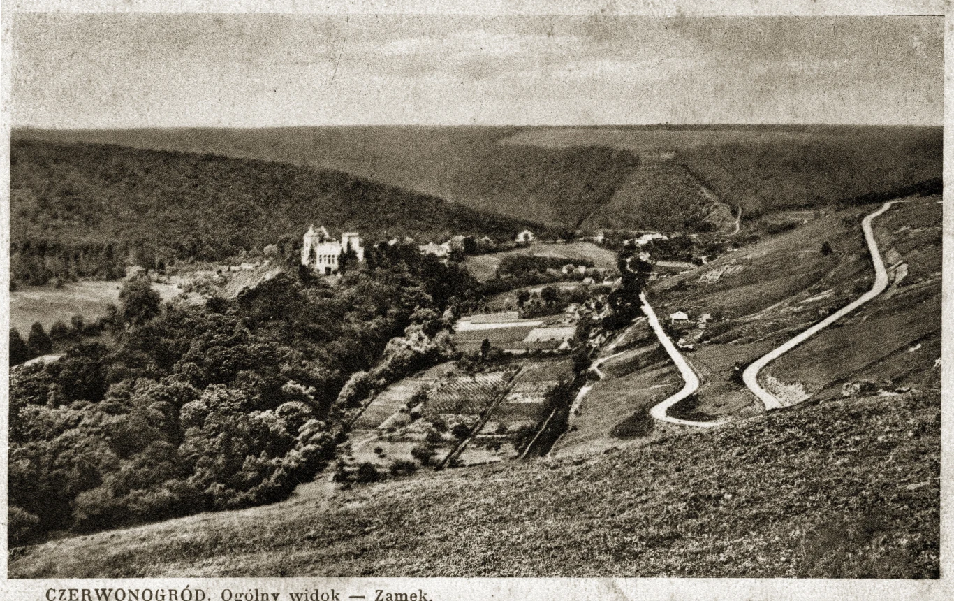 Czerwonogród - panorama miejscowości z pałacem Lubomirskich, 1930