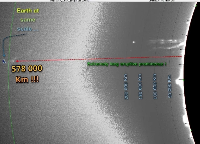 Ostatecznie protuberancja osiągnęła około 700 000 km.