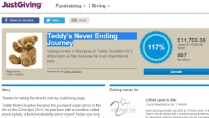 Zdjęcie strony www.justgiving.com poświęconej najmłodszemu dawcy narządów w historii