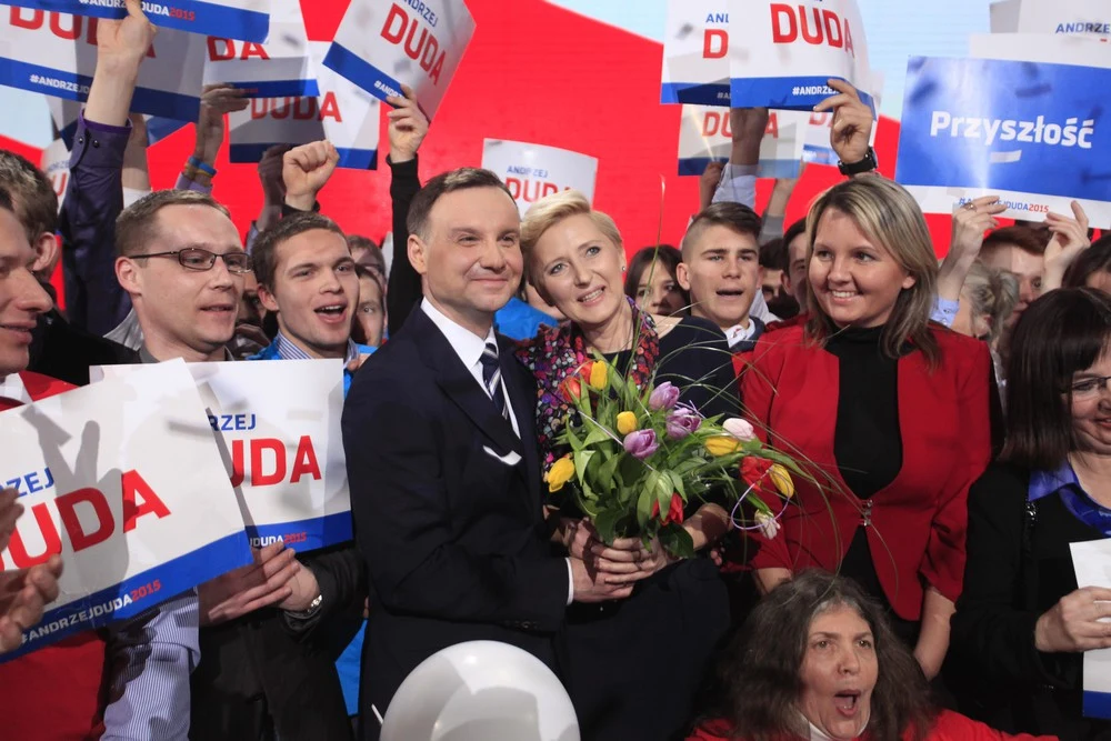 Agata Kornhauser-Duda i Andrzej Duda na konwencji wyborczej