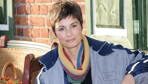 Joanna Brodzik na planie "Domu nad rozlewiskiem"