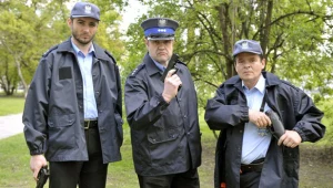 Michał Żurawski, Cezary Żak i Piotr Pręgowski na planie serialu "Chudy i jego ludzie" / fot. Gałązka