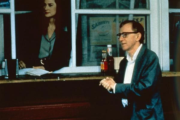 Z Woodym Allenem na planie "Przejrzeć Harry'ego" (1997).