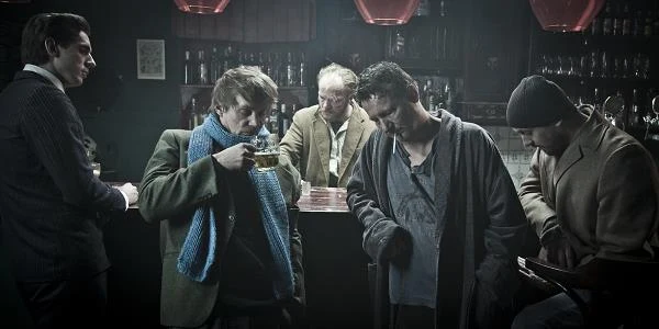 Eryk Lubos, Robert Więckiewicz i Adam Woronowicz na planie filmu "Pod Mocnym Aniołem"