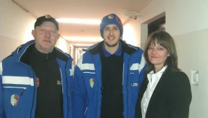 Od prawej: prezes Agata Michalska, bramkarz Podhala i reprezentacji Polski Ondrej Raszka, trener Marek Ziętara