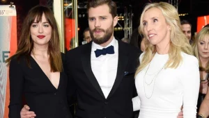 Gwiazdy "Greya" Dakota Johnson i Jamie Dornan oraz reżyserka filmu Sam Taylor-Johnson na Berlinale