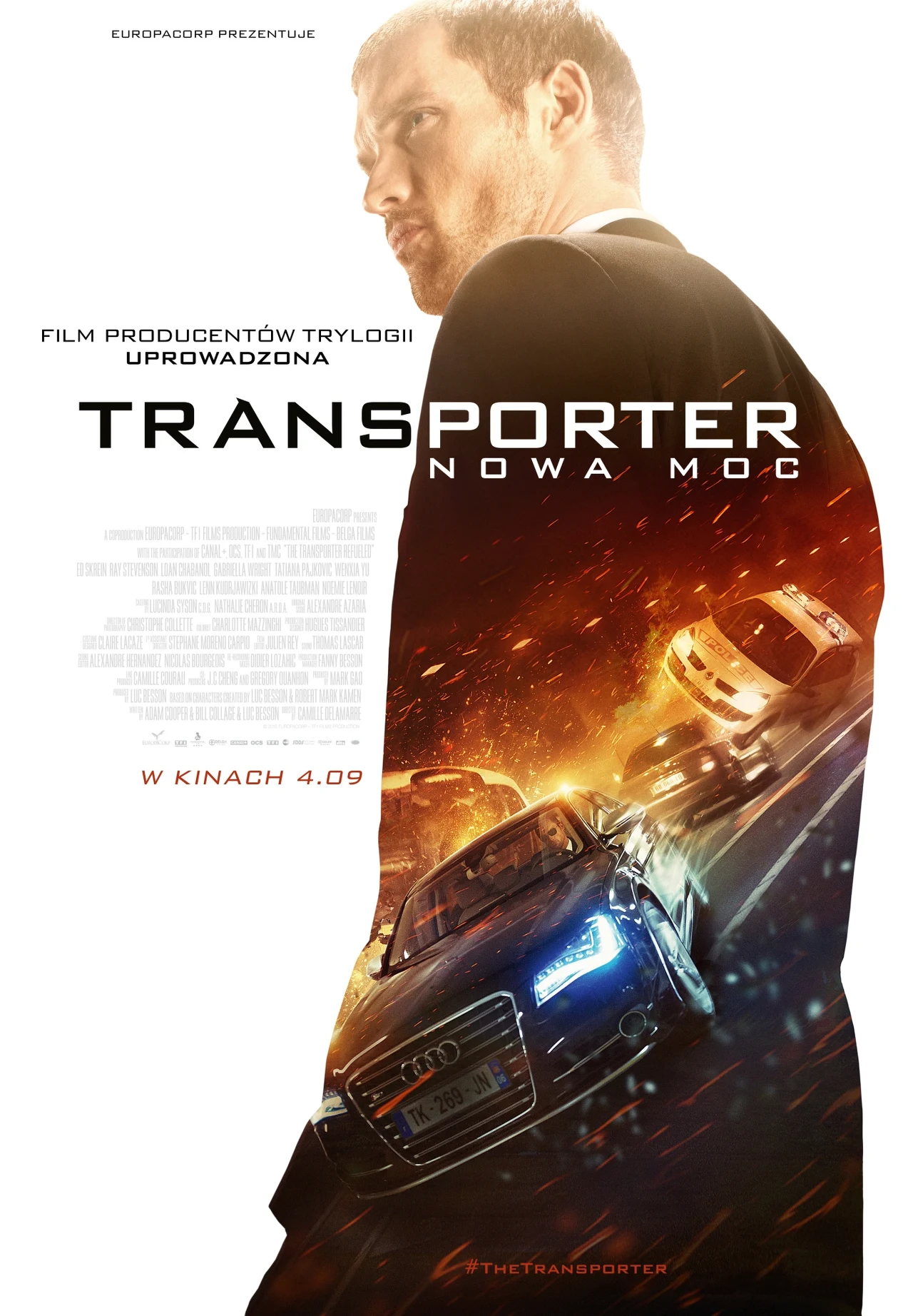 Ed Skrein na plakacie filmu 'Transporter: Nowa moc" Ed Skrein na plakacie filmu 'Transporter: Nowa moc"