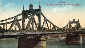 Pocztówka z widokiem III Mostu na Wiśle, zwanego Mostem Krakusa lub Mostem Franciszka Józefa z roku 1916, wydana nakładem wydawnictwa Salonu Malarzy Polskich w Krakowie, DHP/P/II/8