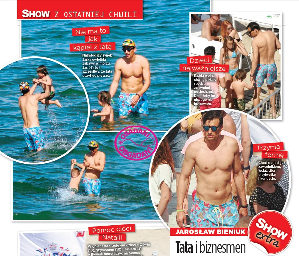 Jarosław Bieniuk z dziećmi nad morzem Jarosław Bieniuk z dziećmi nad morzem