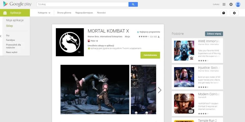 Sklep Google Play po dobnych modyfikacjach