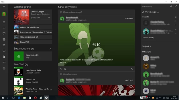 Xbox - nowość w Windows 10. Aplikacja ściąga informacje z naszego konta Xbox Live, ma te same funkcje, co wersja konsolowa
