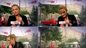 Maja Wójcikowska w czasie ulewy