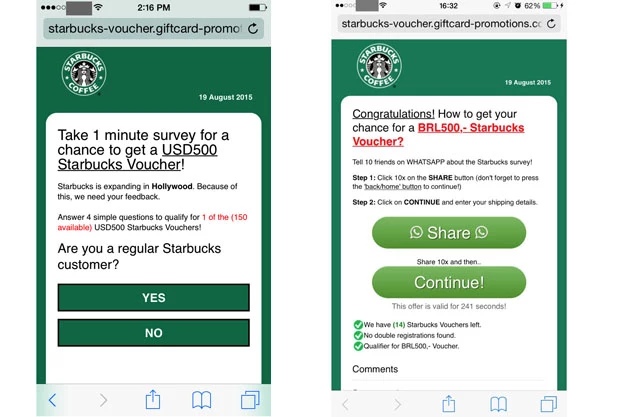 Cyberoszustwo wykorzystujące wizerunek sieci kawiarni Starbucks