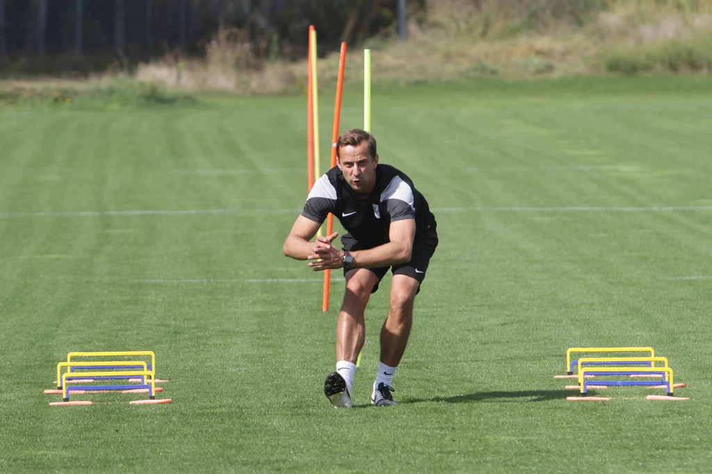 Piłkarze Lecha Poznań podczas treningu przed meczem Ligi Europejskiej z portugalskim Belenenses