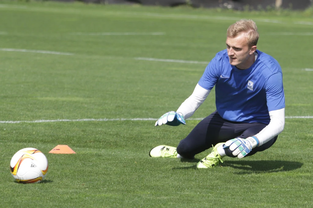 Piłkarze Lecha Poznań podczas treningu przed meczem Ligi Europejskiej z portugalskim Belenenses