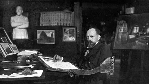 Bodo Ebhardt (1865-1945) w swojej pracowni w Berlinie - Grunewald. Zb. Landesarchiv Berlin.