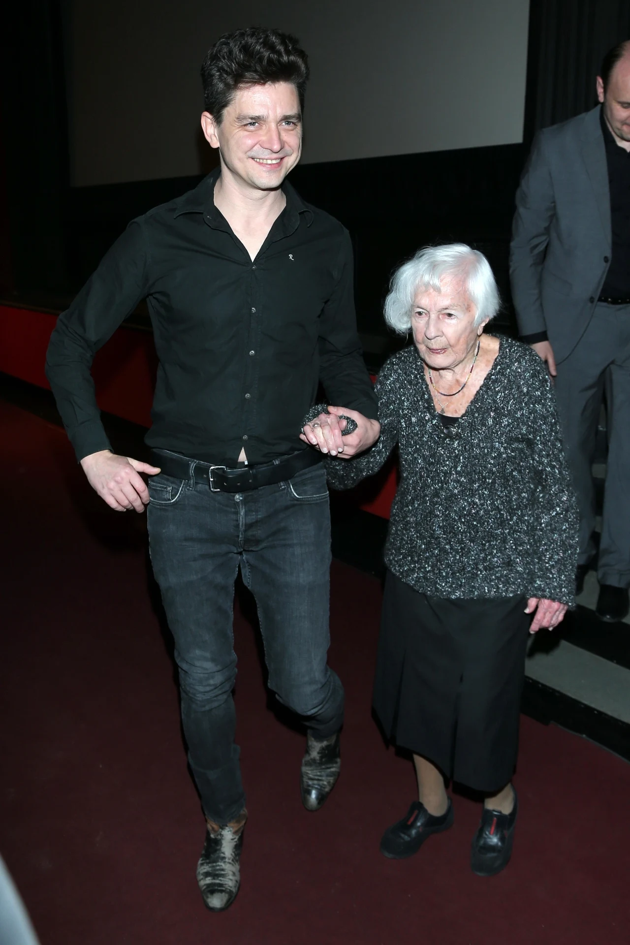 Danuta Szaflarska z reżyserem Grzegorzem Jarzyną