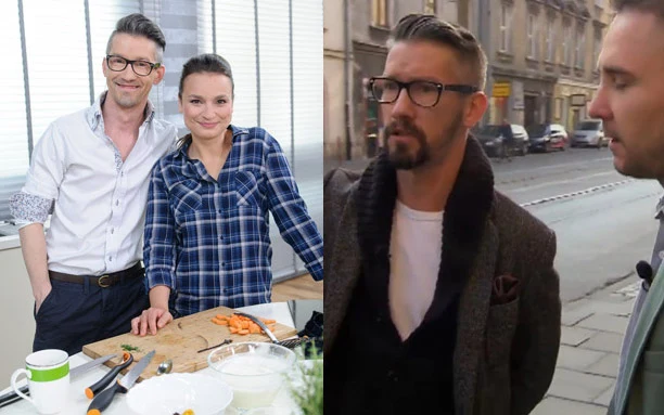 Hubert (Bisto) Centkowski z Anną Starmach w "Dzien dobry TVN"  i z partnerem w programie "Uwaga"