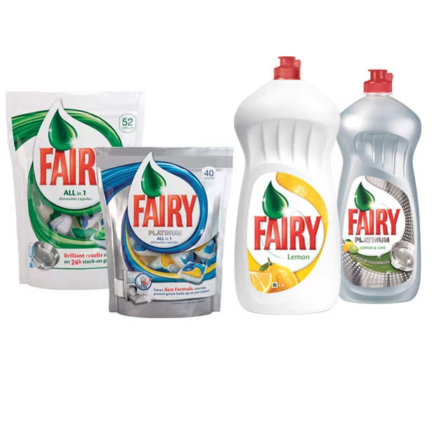 Kapsułki do zmywarek Fairy Platinum pomogą zapewnić czystość, jakiej nie uzyskasz stosując standardowe tabletki do zmywania. Ich formuła nie tylko usuwa najuporczywsze zabrudzenia i tłuszcz z naczyń, ale dba również o czystość Twojej zmywarki. Najlepsza Formuła od Fairy usuwająca uporczywy tłuszcz. Składniki wykorzystane w płynie do zmywania naczyń Fairy Platinum przenikają przez zwartą warstwę tłuszczu, rozbijając ją na mniejsze części, dzięki czemu skutecznie usuwają tłuste zabrudzenia już po 10 minutach namaczania. 