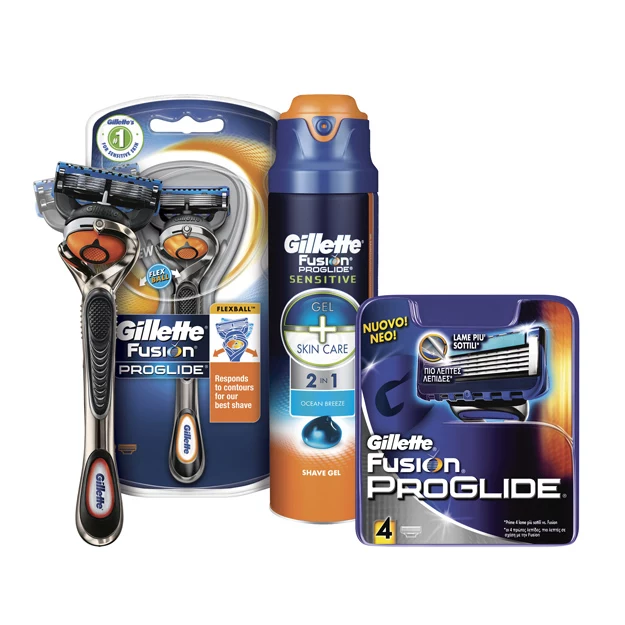 Technologia Flexball sprawia, że maszynka doskonale dopasowuje się do kształtów twarzy i usuwa praktycznie każdy włos. Fusion Proglide posiada precyzyjny trymer z ulepszonym ostrzem, udoskonalony pasek nawilżający z większą ilością substancji nawilżających i odrobiną oleju mineralnego, a także 5 cieńszych, bardziej precyzyjnych ostrzy dla zmniejszenia efektu szarpania i ciągnięcia. Maszynka do golenia Gillette Fusion Proglide z technologią Flexball jest dostępna w 2 wersjach: manualnej i zasilanej bateriami.