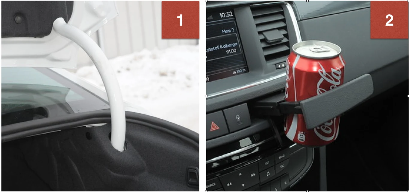 1. W deszczu, po otwarciu bagażnika sedana do środka leje się woda. 2. Niepraktyczne uchwyty na kubki. W kabinie jest mało schowków.