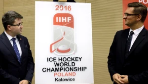 Prezes PZHL Dawid Chwałka (z lewej) i prezydent Katowic Marcin Krupa