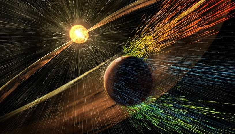 Wiatr słoneczny "bombardujący" atmosferę Marsa