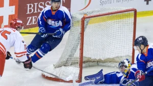 Patryk Wronka strzela gola dla Polski w meczu z Koreą