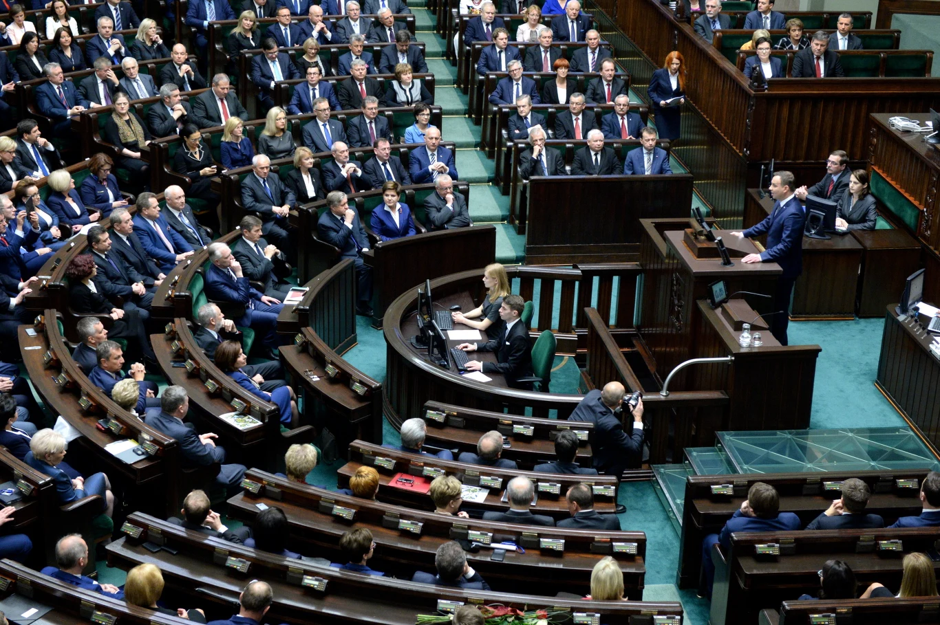 Prezydent RP Andrzej Duda przemawia podczas pierwszego posiedzenia Sejmu VIII kadencji