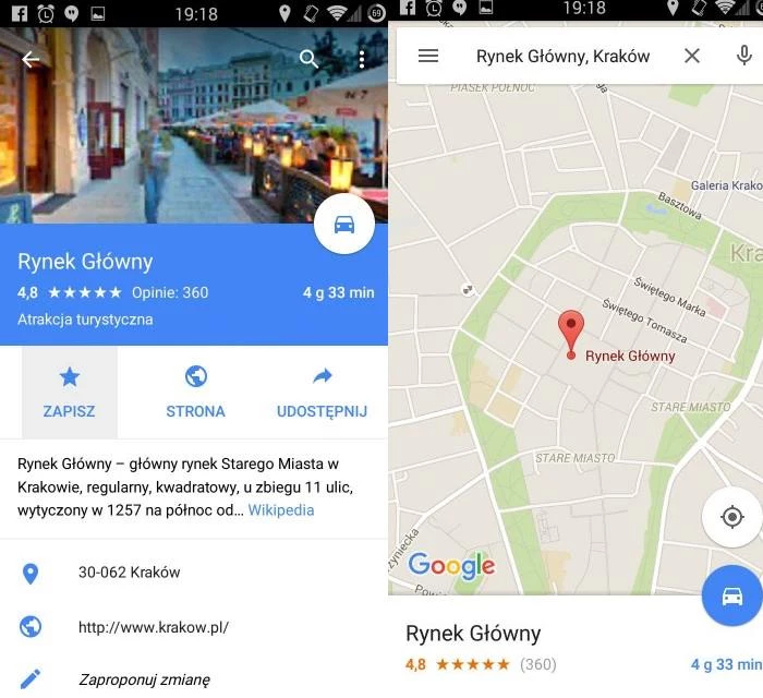 Google Maps w wersji offline wymaga zapisania startu i końca naszej podróży. Nie ma mowy o wybraniu punktów pośrednich