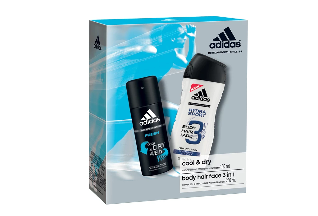 Zestaw dla aktywnego mężczyzny Żel pod prysznic 3 w 1 oraz antyperspirant. Adidas, cena ok. 22 zł. 