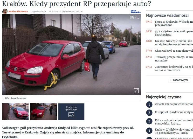 Samochód stoi od przeszło miesiąca. W końcu założono mu blokadę / Fot: Gazeta Krakowska