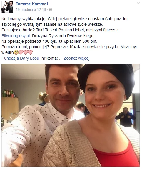 Tomasz Kammel apeluje o pomoc dla Pauliny Hebel Tomasz Kammel apeluje o pomoc dla Pauliny Hebel