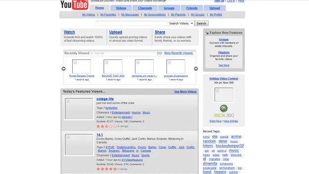 YouTube w 2006 roku.  Fot. WebArchive